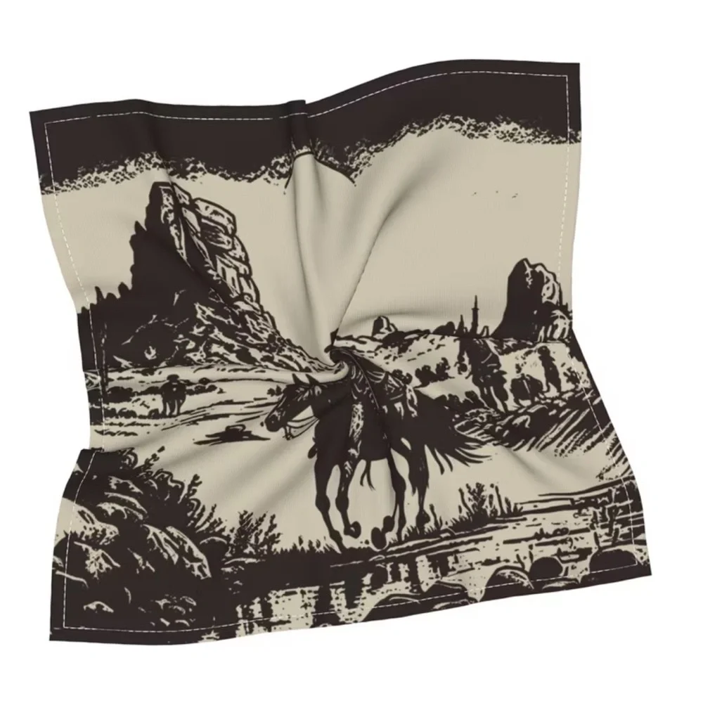 🐎 Western Desert Cowboy Scene Square Bandana Scarf